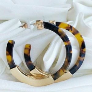 Bauble Bar Style Tortoise Acrylic Gold Hoops